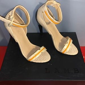 L.A.M.B. Tanorange Jazmyn Ankle Strap Heels